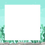 Square seaweed underwater scene and nature border. Marine life frame vector design template. Backgrounds with copy space for text for banners, social media stories