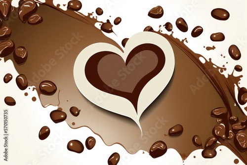 coffee beans with heart shaped splotches of chocolate. Generative AI