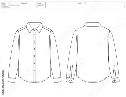 Customizable Fashion Shirt Vector Illustration, Button Down OutLine Template, Button Down Shirt Factory Ready Tech Pack Flats Sketch, Clip Art Technical Fashion Flat Sketch High Quality Vector Outline