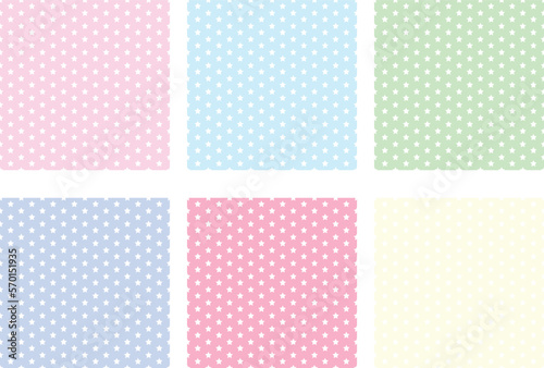 Set of 6 color pastel color star pattern vector seamless