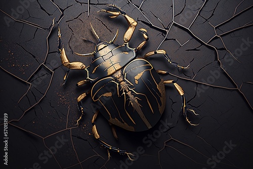 luxury morden kintsugi beetle black and glod colored for Interior decorative paintings wallpaper background AI photo