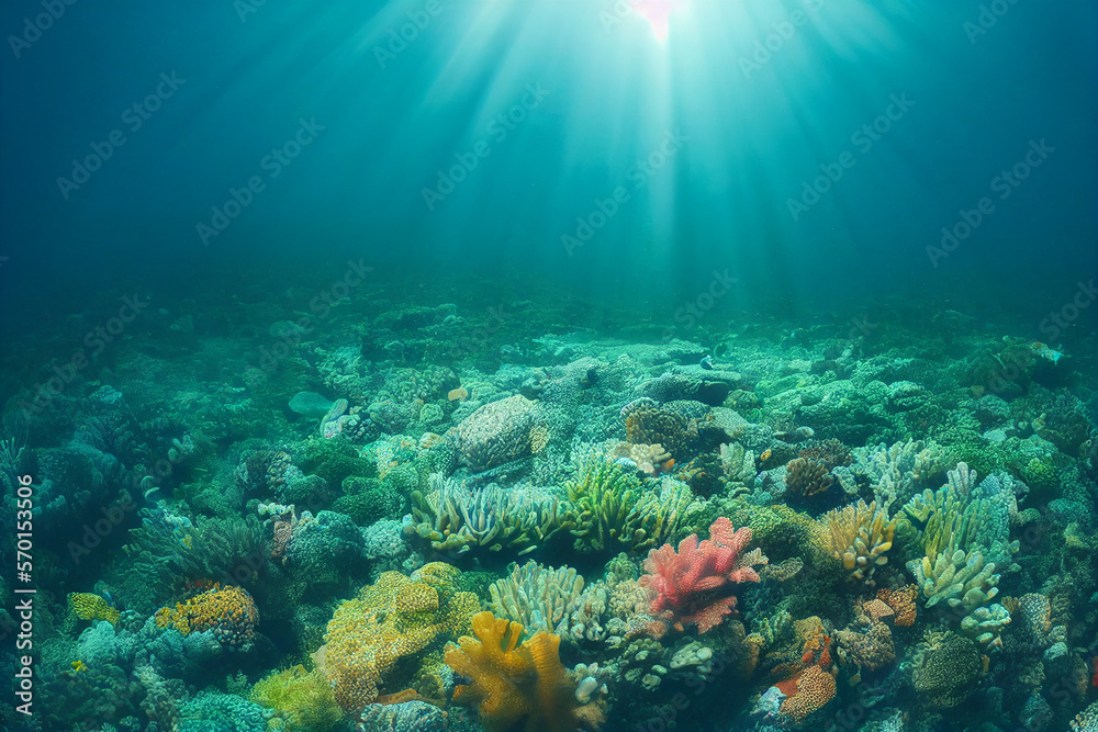 Wallpaper of coral reef underwater landscape. generative ai