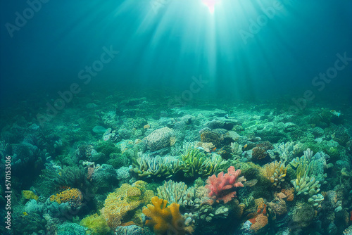 Wallpaper of coral reef underwater landscape. generative ai © Julian