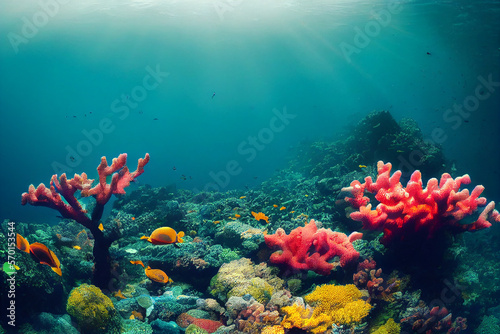 Wallpaper of coral reef underwater landscape. generative ai © Julian