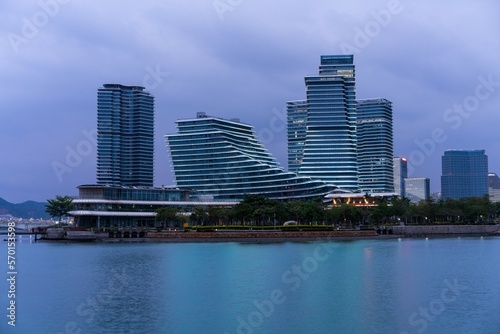 Xiamen haicang park lake show at night photo