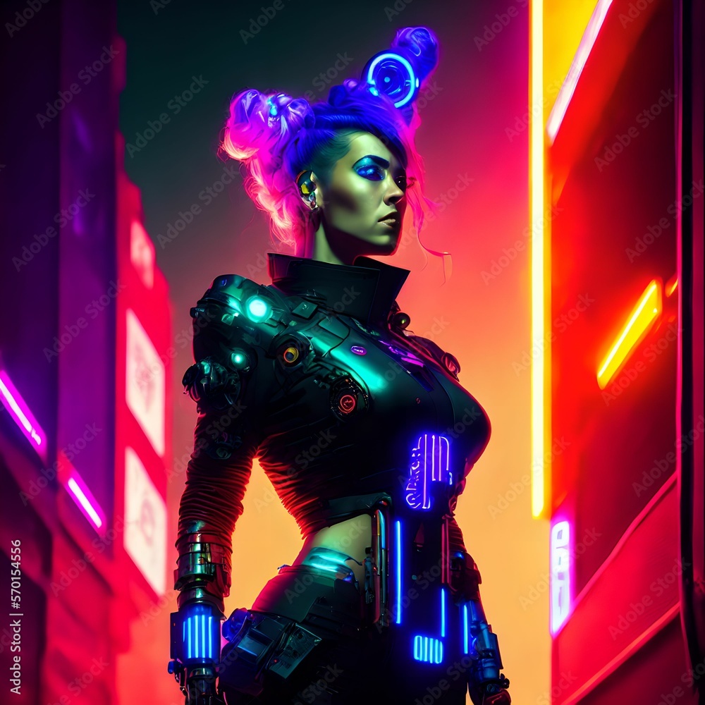 cyberpunk future technology cyborg robot punk woman , generative art by A.I.