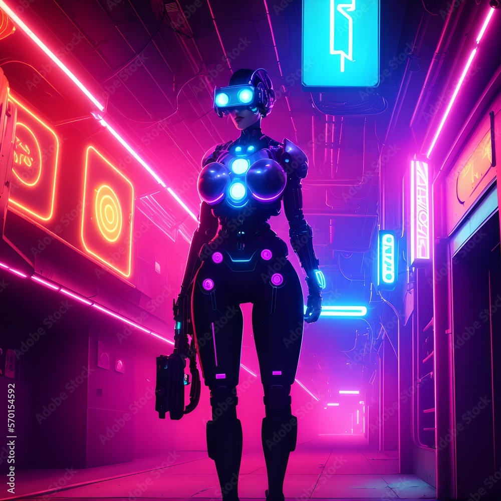 cyberpunk future technology cyborg robot punk woman , generative art by A.I.