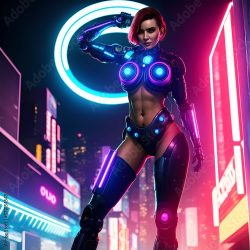 cyberpunk future technology cyborg robot punk woman , generative art by A.I.