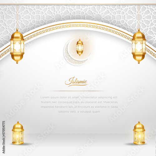 Arabic Islamic Elegant White and Golden Luxury Background
