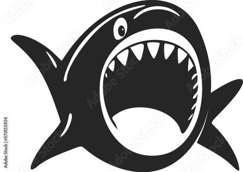 Black and white minimalistic logo with a charming cheerful shark. photo