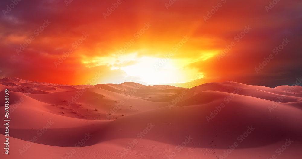 Sand dunes in the Sahara Desert, Merzouga, Morocco - Orange dunes in the desert of Morocco - Sahara desert, Morocco