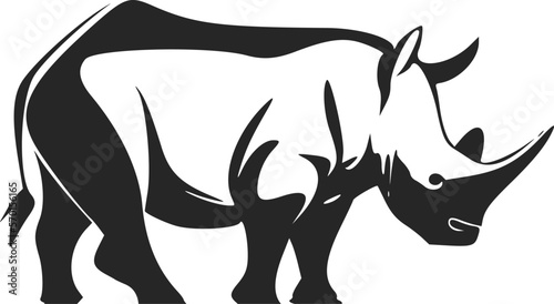 Black and white simple logo with a charming rhinoceros © LoFi J.