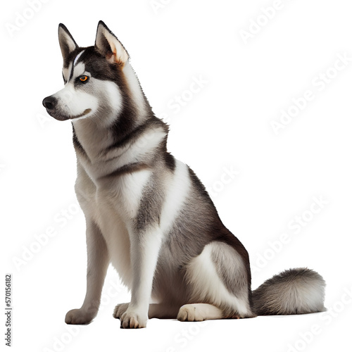 siberian husky puppy. Happy dog       on transparent background. generative AI