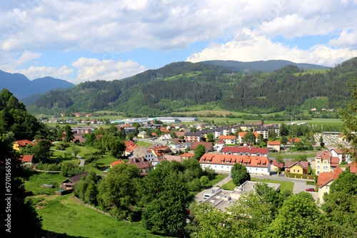 Village of Friesach, Carinthia, look north-east, summertime