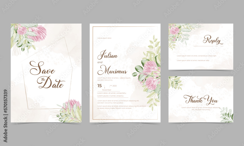 Set of wedding invitation card design vector template.
