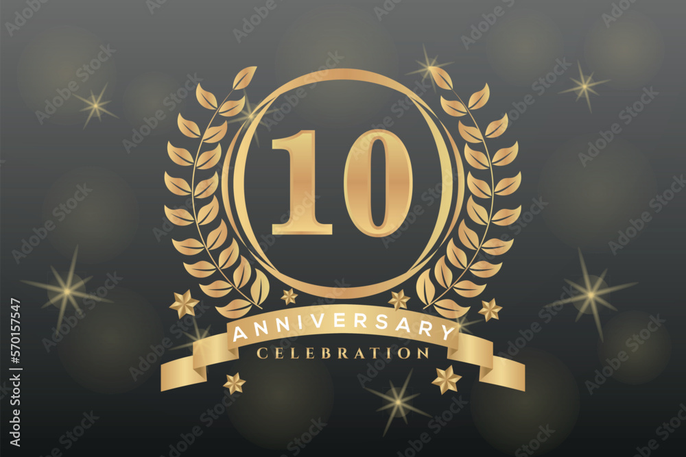 custom made wallpaper toronto digital10th anniversary celebration background. Golden numbers with gold ribbon  vector design abstract