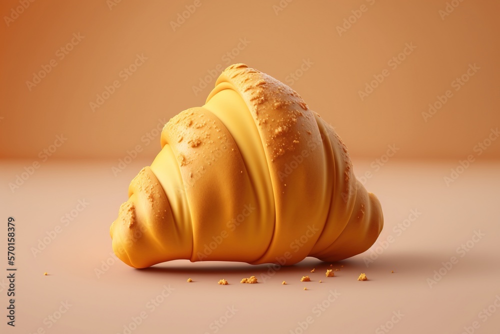 minimalist 3D render of a soft and fluffy, lightly dusted croissant | soft pop | generative AI