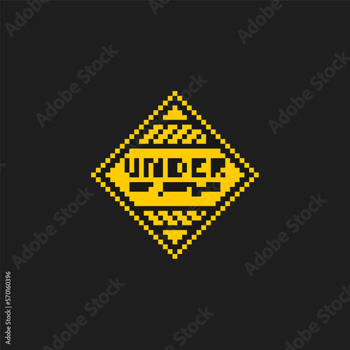 under construction sign plate in pixel art style
