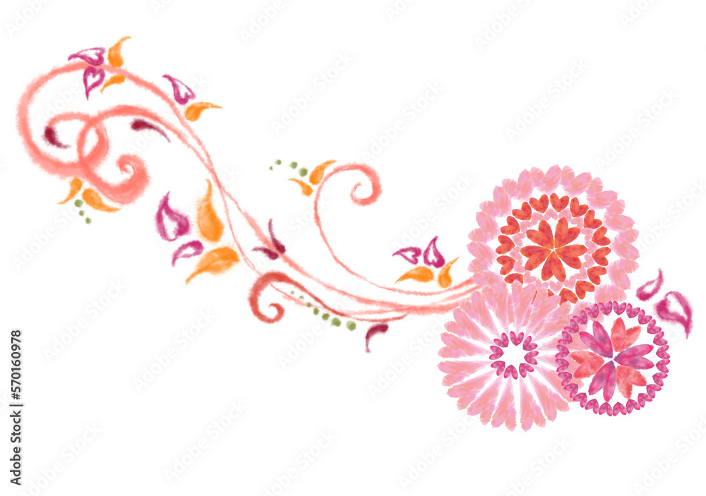 Pink Swirls and Flowers Vignette for Valentine Day. Watercolor Intricate Decoration for Valentine Day, Wedding, and a Special Date. Pink Swirls and Flowers Vignette for Valentine Day. Watercolor Intricate Decoration for Valentine Day, Wedding, and a Special Date.
