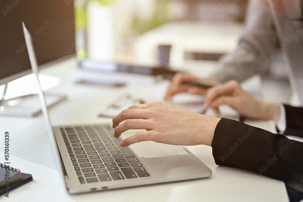 Professional businesswoman working on her business project on laptop in the office. cropped Professional businesswoman working on her business project on laptop in the office. cropped