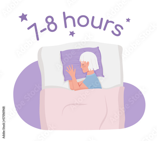 Healthy bedtime habit 2D vector isolated illustration. Senior hugging pillow flat character on cartoon background. Colorful editable scene for mobile, website, presentation. Comfortaa Bold font used