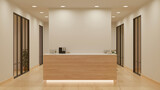 Luxury and contemporary lobby area interior design in white and wood style with reception counter