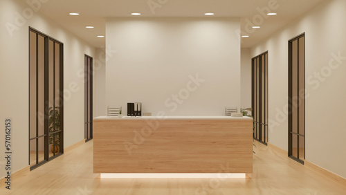 Fotografiet Luxury and contemporary lobby area interior design in white and wood style with