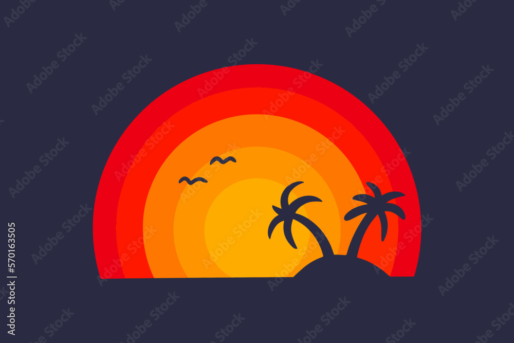 Beautiful sunset in beach badge design