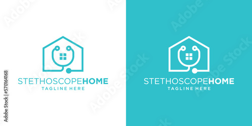 logo design line stethoscope and home icon vector illustration