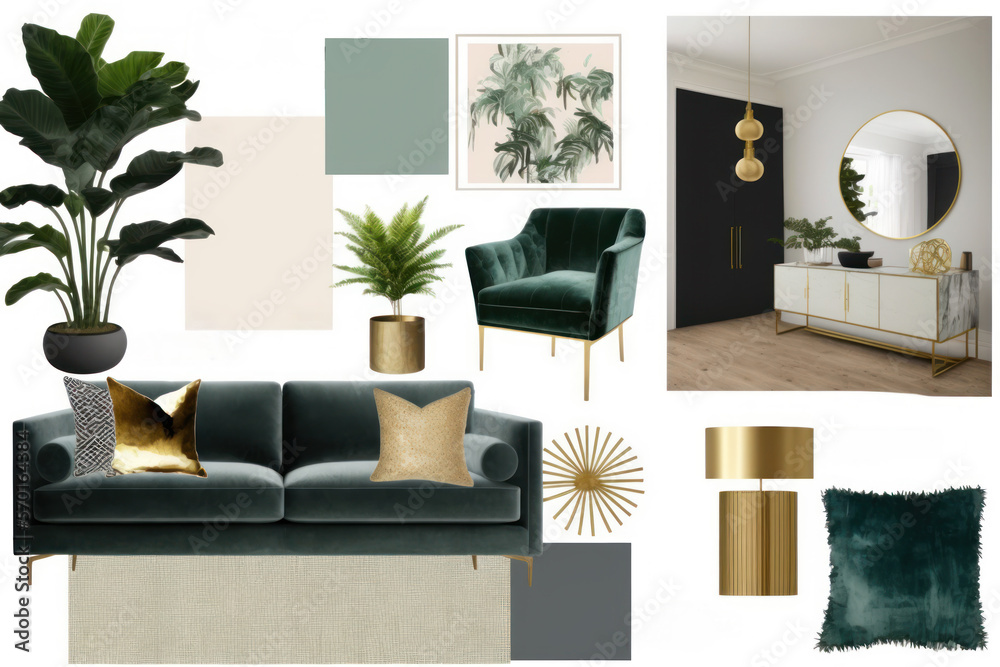 Modern living room interior design mood board. Stock Photo | Adobe Stock