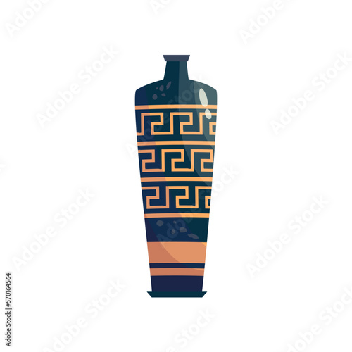 Greek vase ancient jar isolated. Ceramic vase with greek symbol. Cartoon vector illustration. Pottery jar earthenware antique design