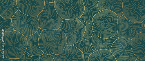 Luxury abstract line art background vector. Wallpaper design with gold round curve line art pattern with watercolor texture background. Design illustration for home decoration, card, poster, banner.