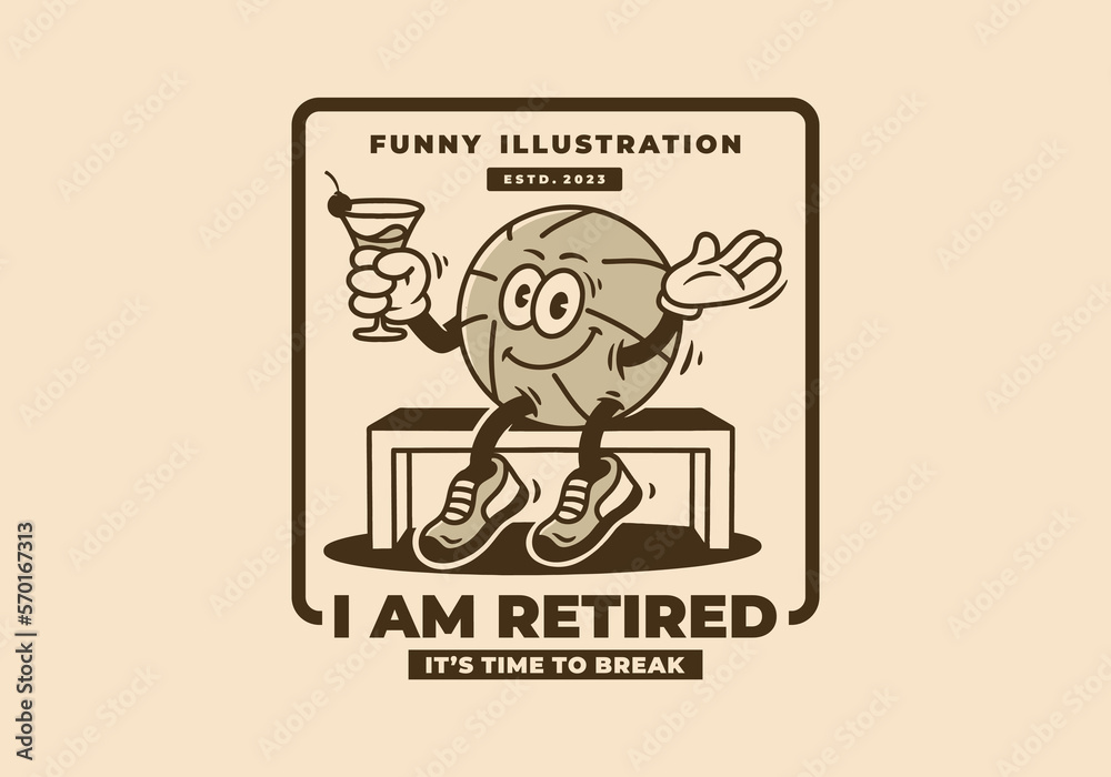 Mascot character badge design of a basketball holding a drinking glass Mascot character badge design of a basketball holding a drinking glass