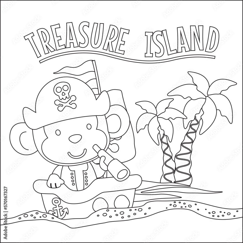 Fototapeta premium Vector illustration of funny monkey pirate, Childish design for kids activity colouring book or page.