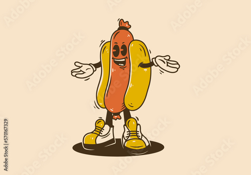 Mascot character design of standing hotdog photo