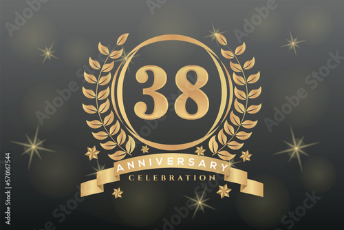 38th anniversary celebration background. Golden numbers with gold ribbon  vector design abstract