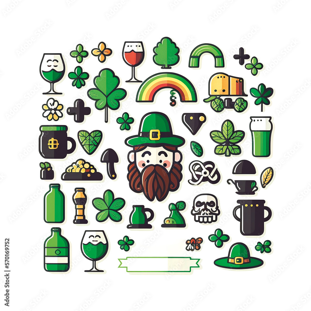 Fototapeta premium Leprechaun - Irischer Kobold - Icons - St. Patricks Day - Generative AI