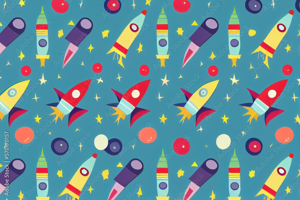 Rocket pattern on light blue background.Ai generated Rocket pattern on light blue background.Ai generated
