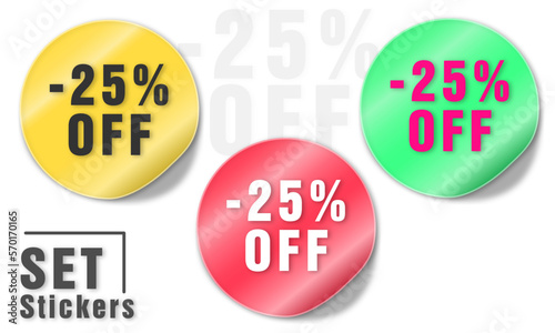-25 off stickers set. -25 off label badge set. -25 off collection Tags
