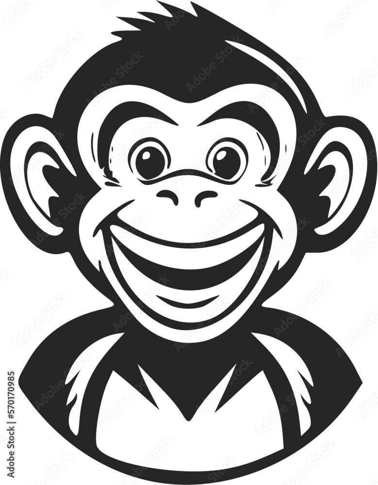 Black and white Simple logo with Sweet and cute monkey.