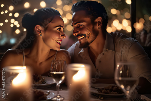 Pareja de latinos enamorados celebrando el d  a de San Valent  n  14 de febrero  imagen generada con inteligencia artificial  arte generativo  AI Art  