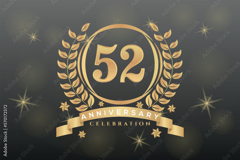 52nd anniversary celebration background. Golden numbers with gold ...
