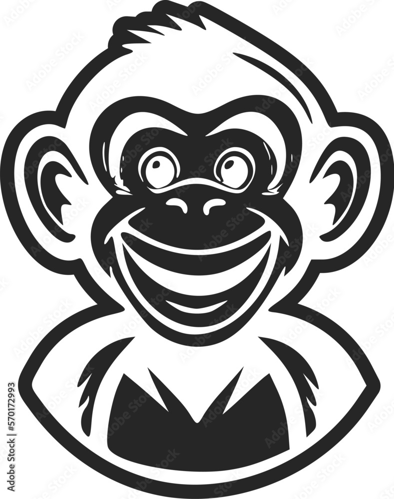 Black and white basic logo with an adorable and cute monkey.