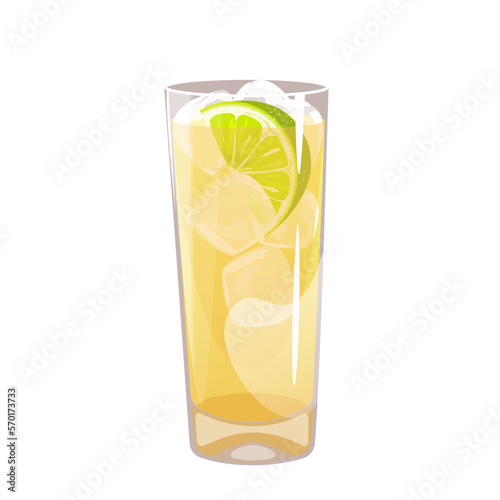 Cocktail "Moscow mule".Classic alcoholic cocktail in highball with vodka, lemon, lime.Vector illustration.