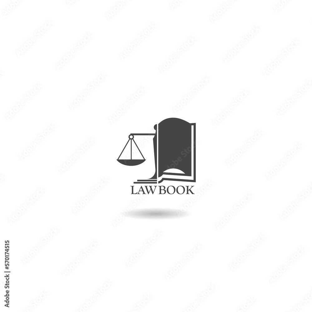 Law scale book logo design icon with shadow