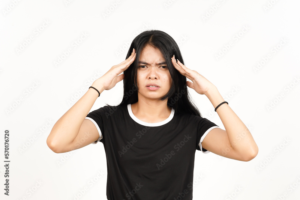 Suffering Headache Of Beautiful Asian Woman Isolated On White Background