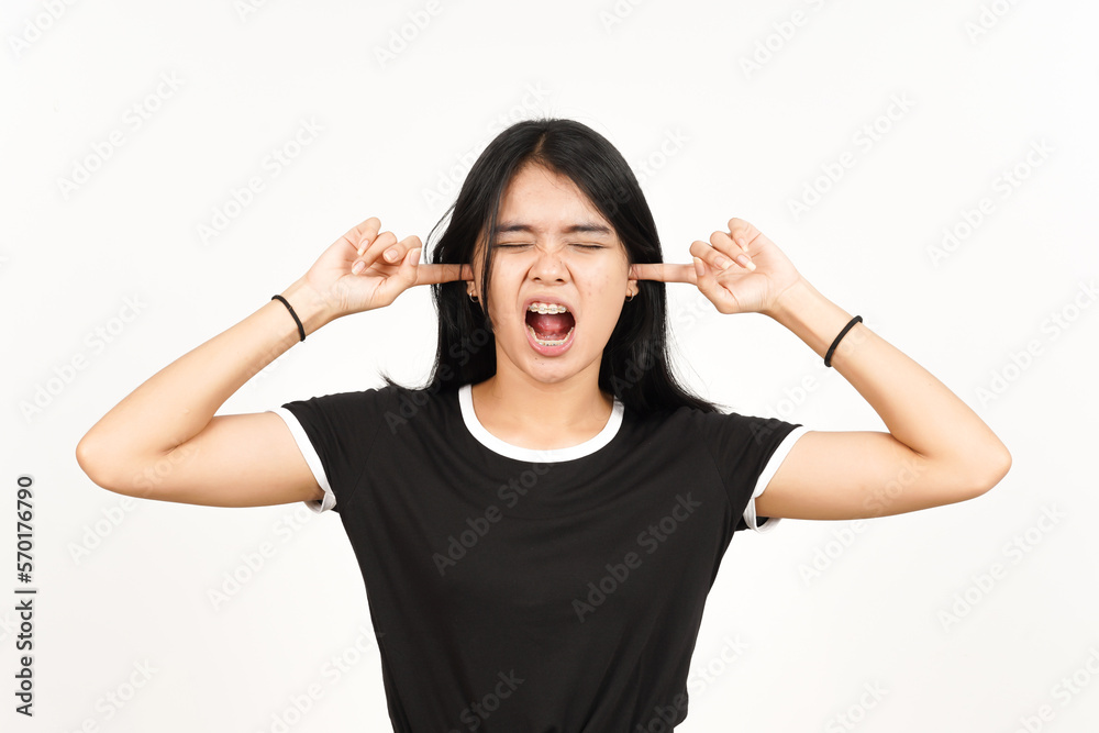 Hears bothering noise Of Beautiful Asian Woman Isolated On White Background Hears bothering noise Of Beautiful Asian Woman Isolated On White Background