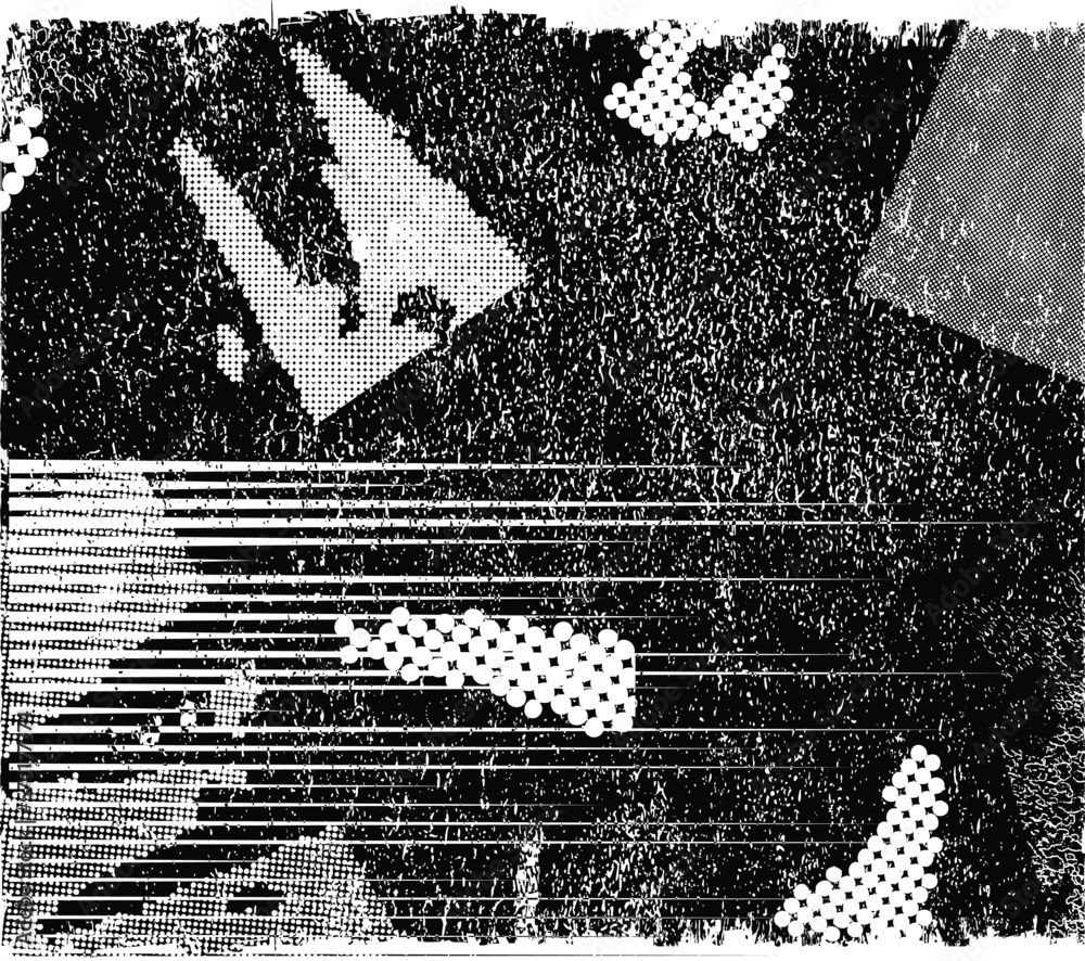 Obraz premium Grunge textured speed lines and halftone dots . Vector Illustration .Grunge textured banner . Design element . Abstract geometric shape 