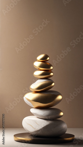 Marble and gold rock balancing composition