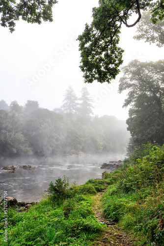 Mist and fog on the River Tay at Strathtay, Scotland, United Kingdom